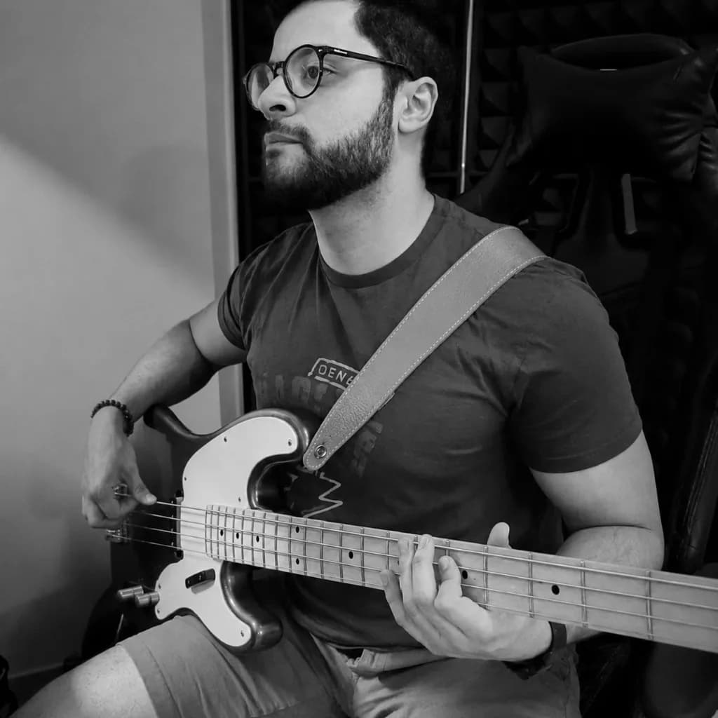 Playing bass guitar