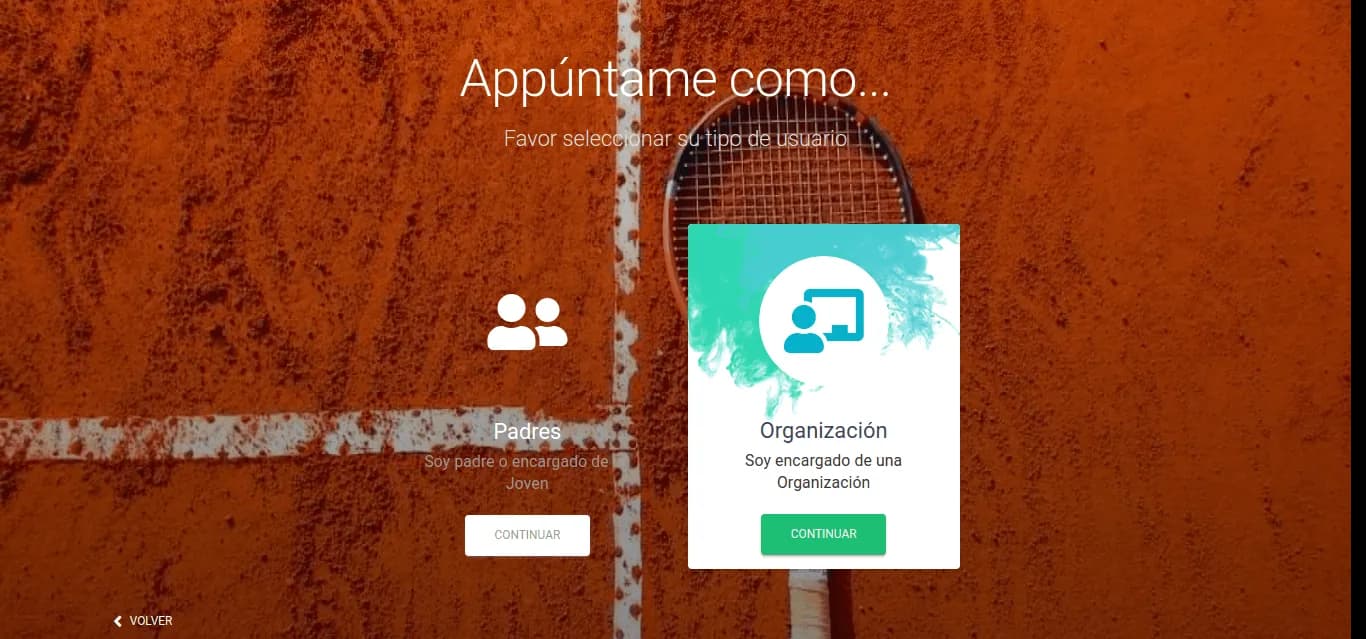 Appuntame account type choice: parent or guardian of a young person, or the person in charge of an organization