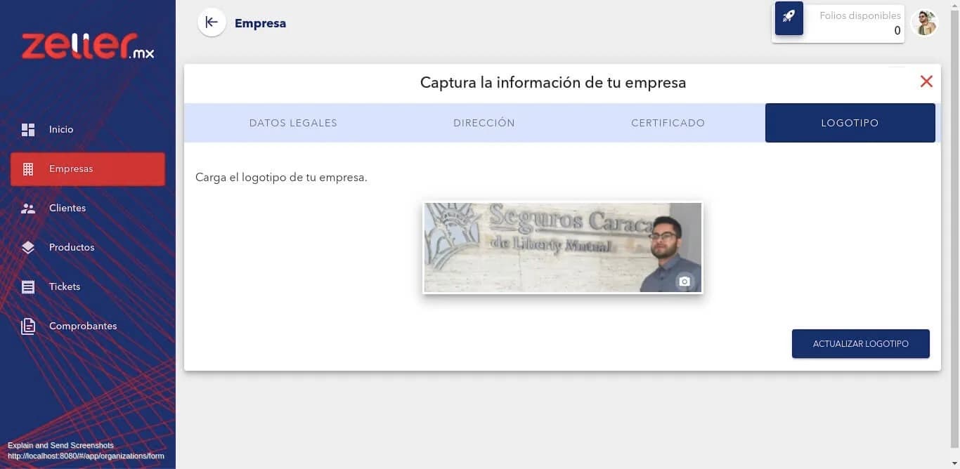 Zeller company setup on the logo tab, after legal data, address and certificate